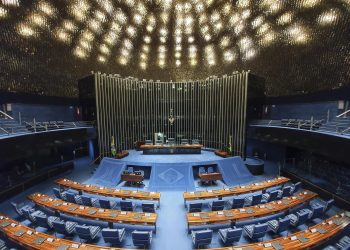 Brasilia, DF, Brazil - January 2nd 2020. Photo taken inside the Federal Senate building in Brasilia, Brazil. No people is in the Building. Empty chairs. This building was designed by Oscar Niemeyer.